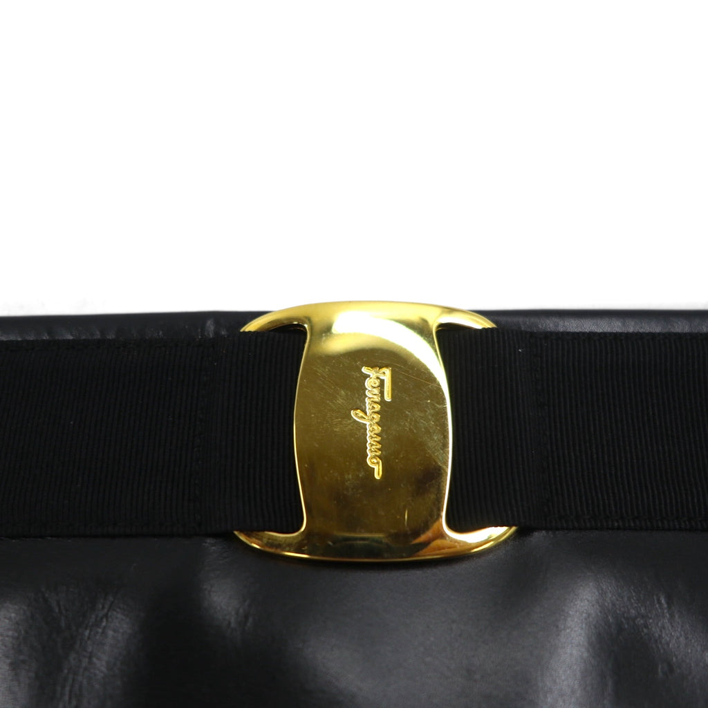 Salvatore Ferragamo 2-Way Shoulder Bag/Clutch Bag Vara Ribbon Black Leather D210588