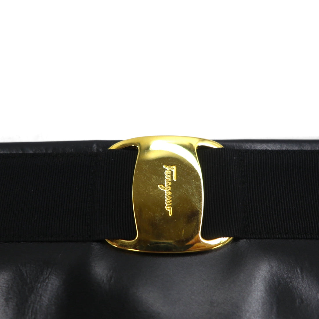 Salvatore Ferragamo 2-Way Shoulder Bag/Clutch Bag Vara Ribbon Black Leather D210588