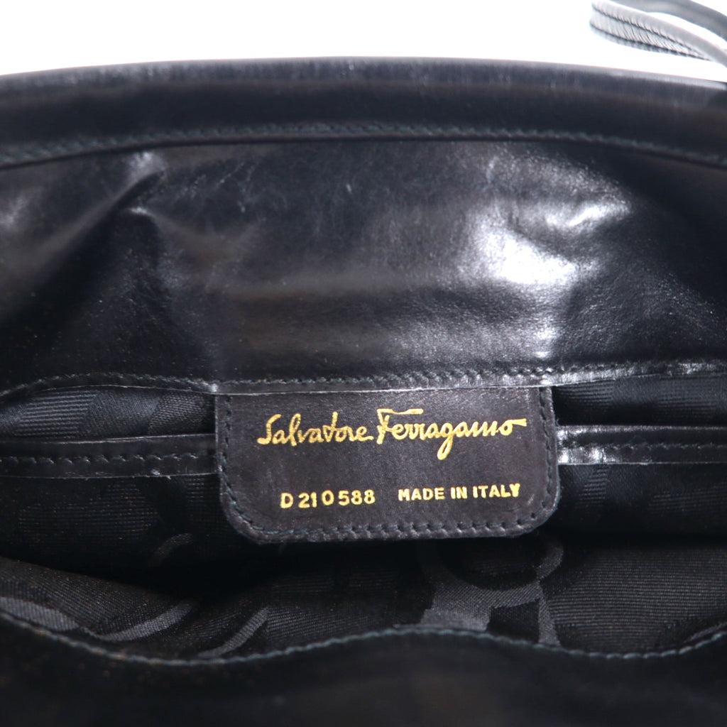 Salvatore Ferragamo 2-Way Shoulder Bag/Clutch Bag Vara Ribbon Black Leather D210588