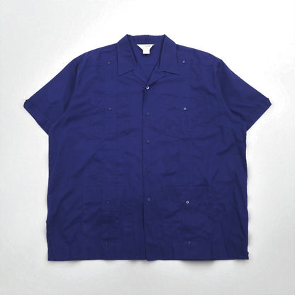 80年代 SUPREME オープンカラー キューバシャツ 開襟 ボックスシャツ 2XL ネイビー ポリエステル コットン