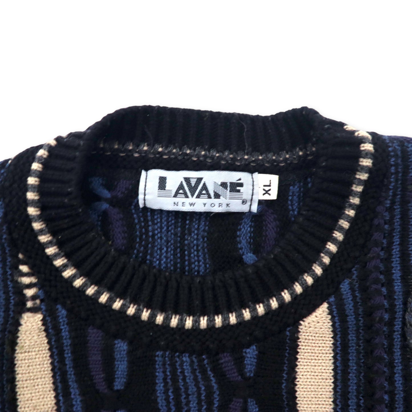 Lavane USA MADE 90s 3D Knit Sweater XL Black Acrylic Patterned Big