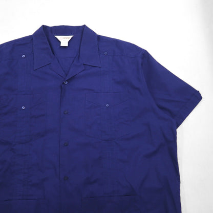 80年代 SUPREME オープンカラー キューバシャツ 開襟 ボックスシャツ 2XL ネイビー ポリエステル コットン