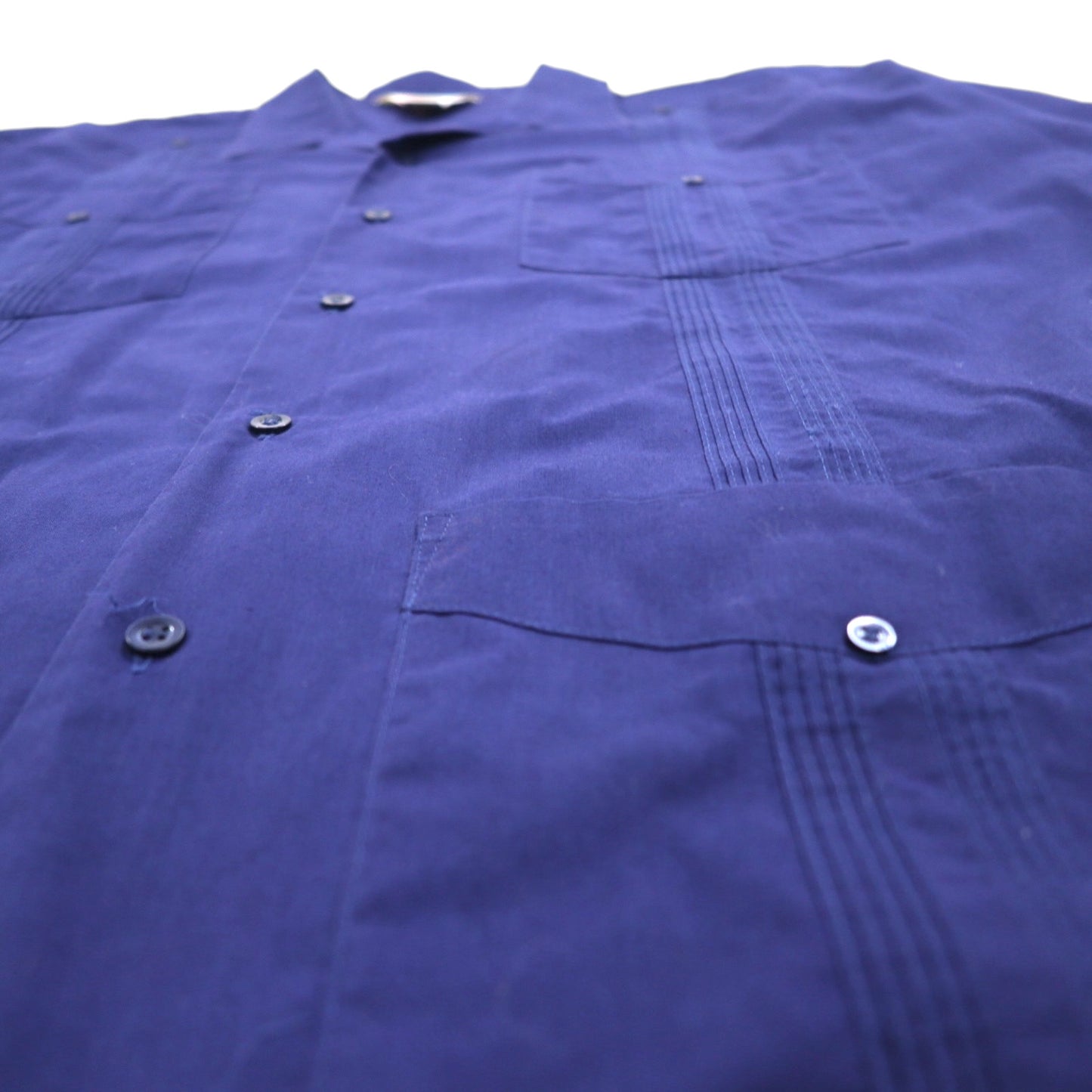 80年代 SUPREME オープンカラー キューバシャツ 開襟 ボックスシャツ 2XL ネイビー ポリエステル コットン