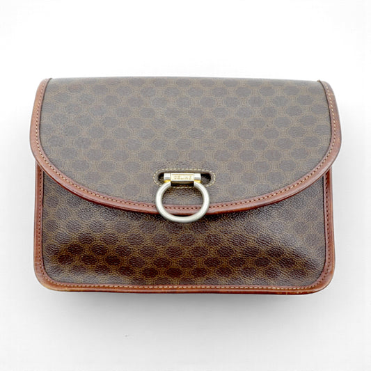 CELINE セカンドバッグ ポーチ ブラウン レザー マカダム柄 オールド DM91 イタリア製