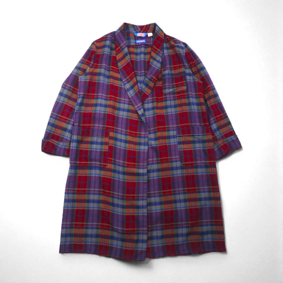 PENDLETON USA-Made Gown, Collarless Coat, XL, Red Wool Check