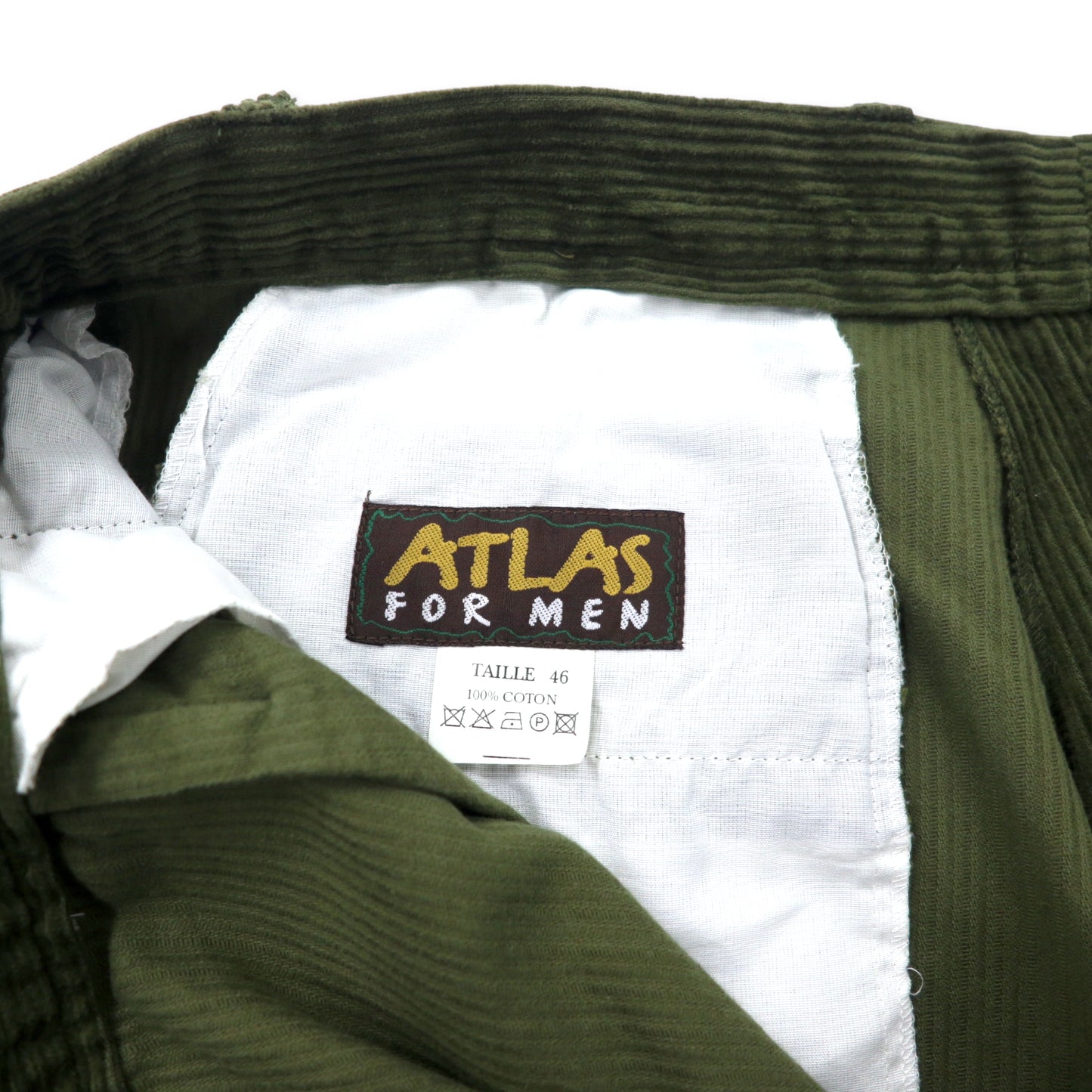 ATLAS FOR MEN 2タック ワイド コーデュロイパンツ 46 カーキ コットン