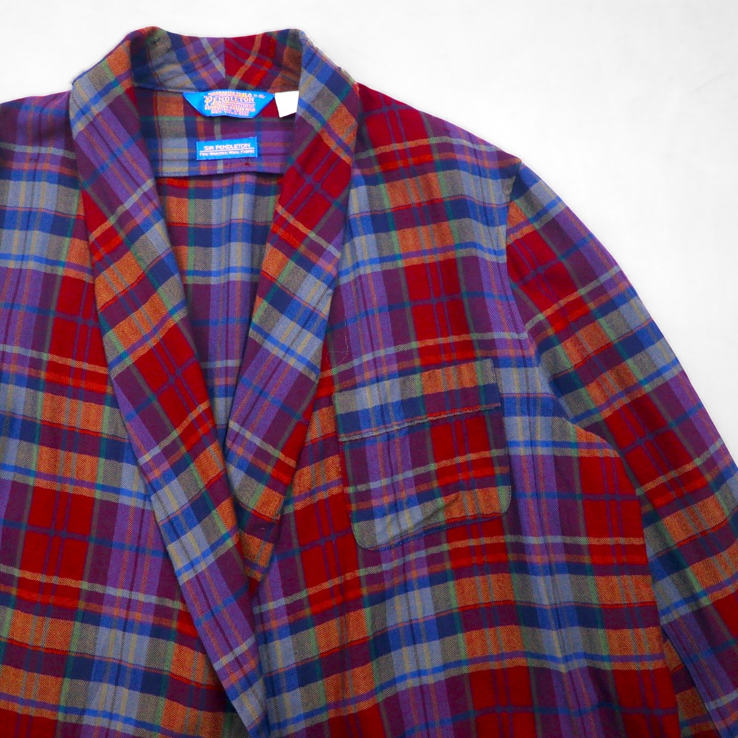 PENDLETON USA-Made Gown, Collarless Coat, XL, Red Wool Check