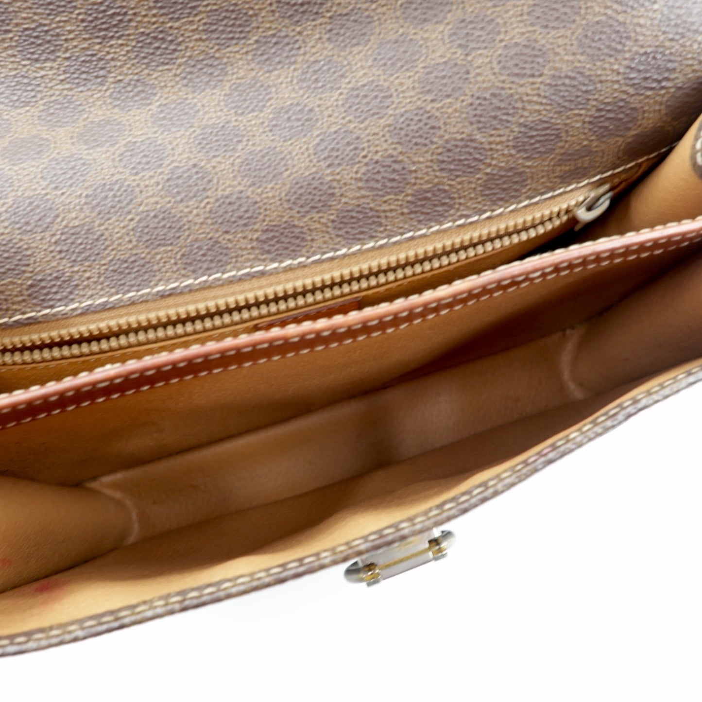 CELINE Second Bag Pouch Brown Leather Macadam Pattern Old DM91 Made in Italy