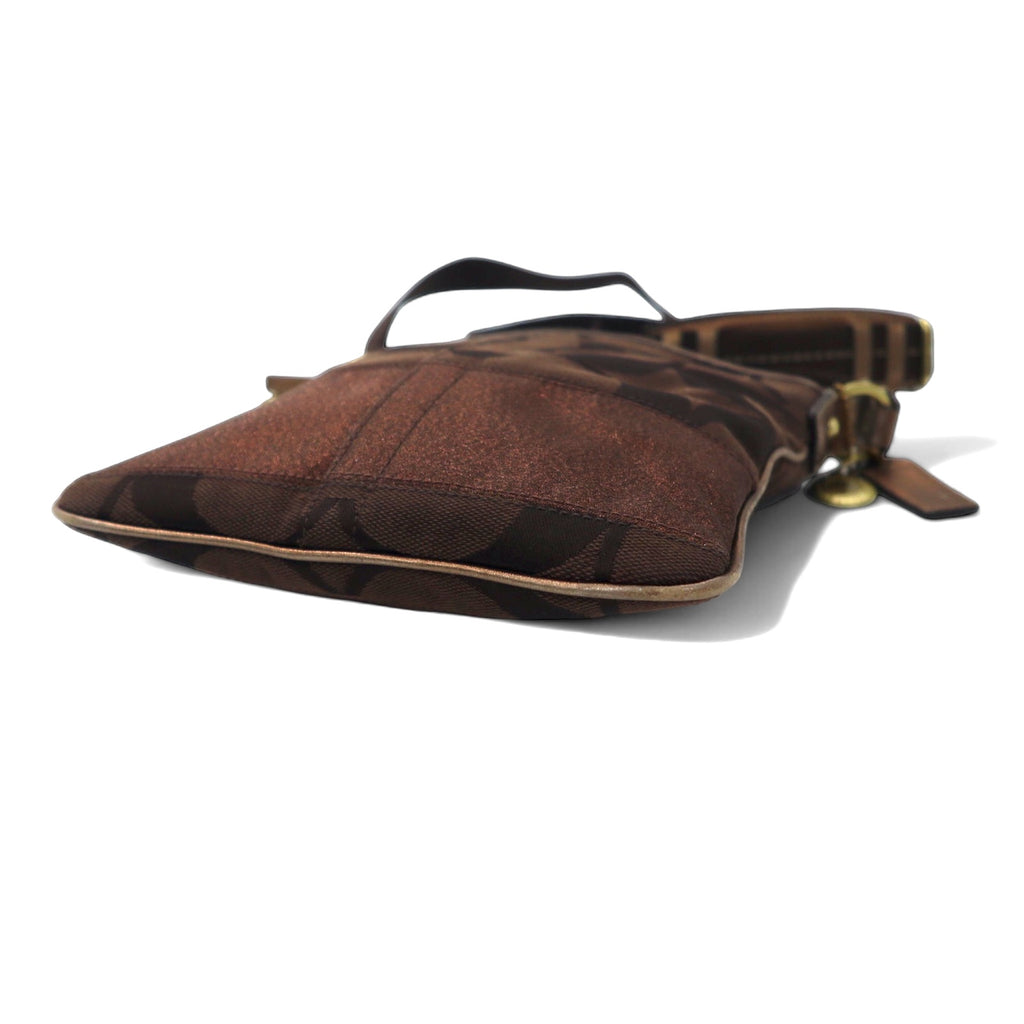 COACH Signature Stripe Swing Pack Shoulder Bag Brown Canvas Leather 40758