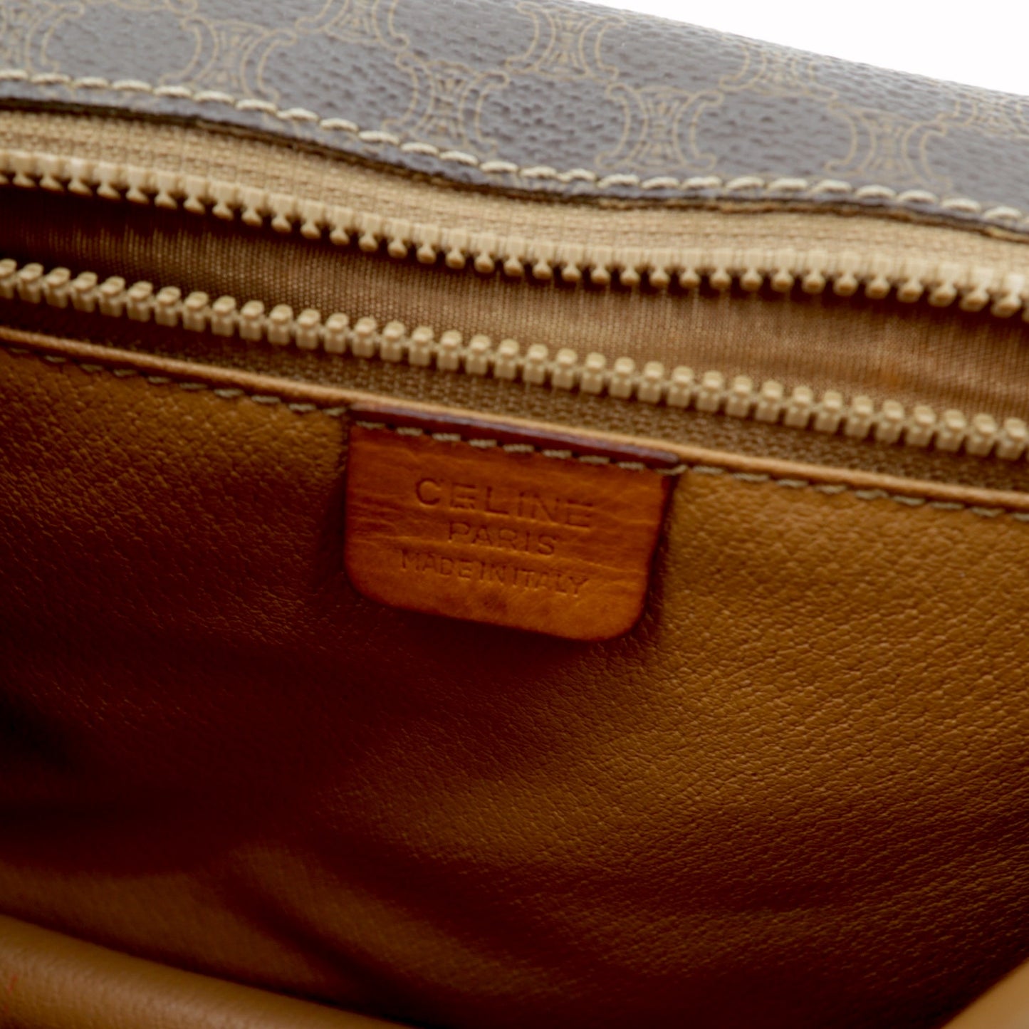 CELINE Second Bag Pouch Brown Leather Macadam Pattern Old DM91 Made in Italy