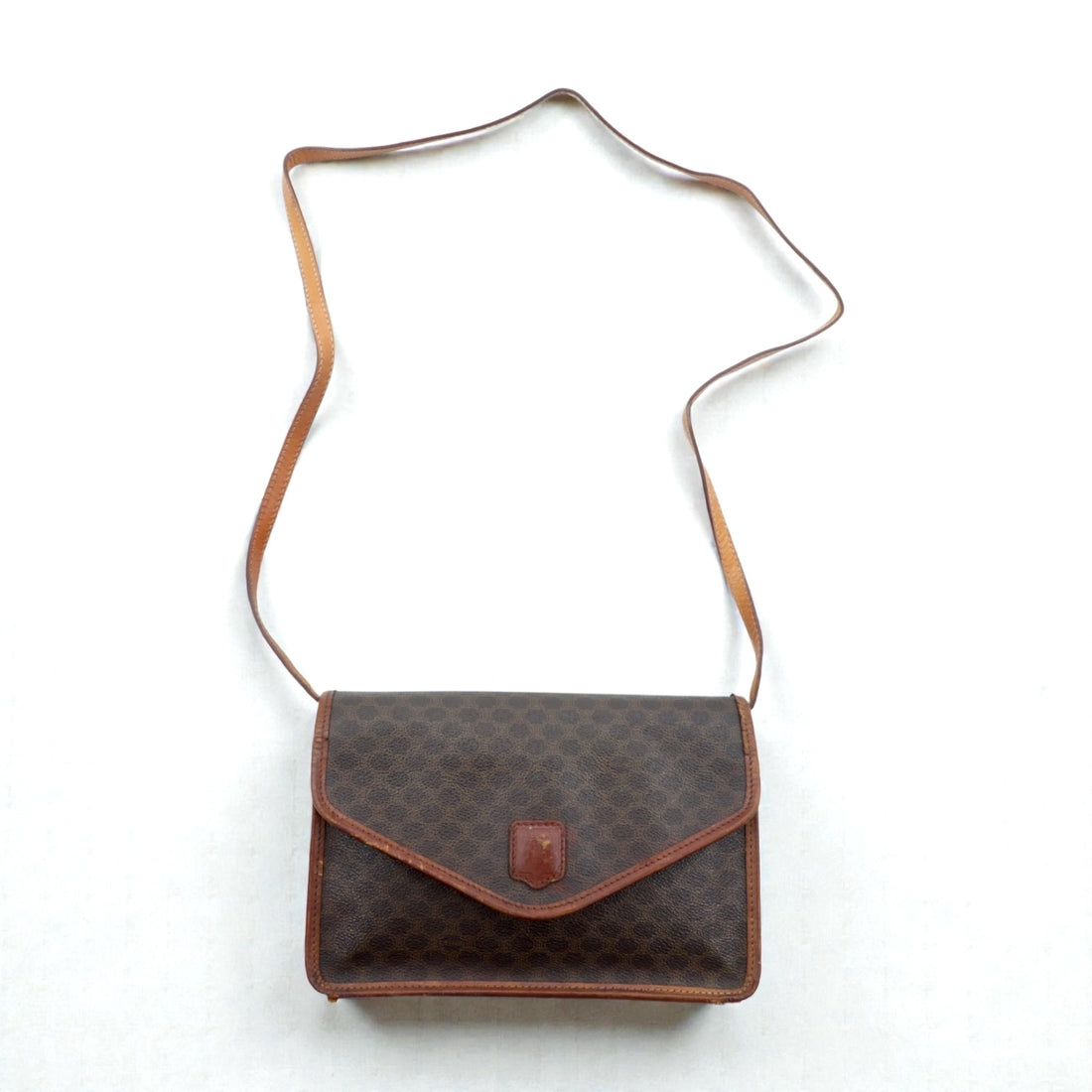 CELINE Shoulder Bag Brown Leather Macadam Pattern Old M90 Made in Italy