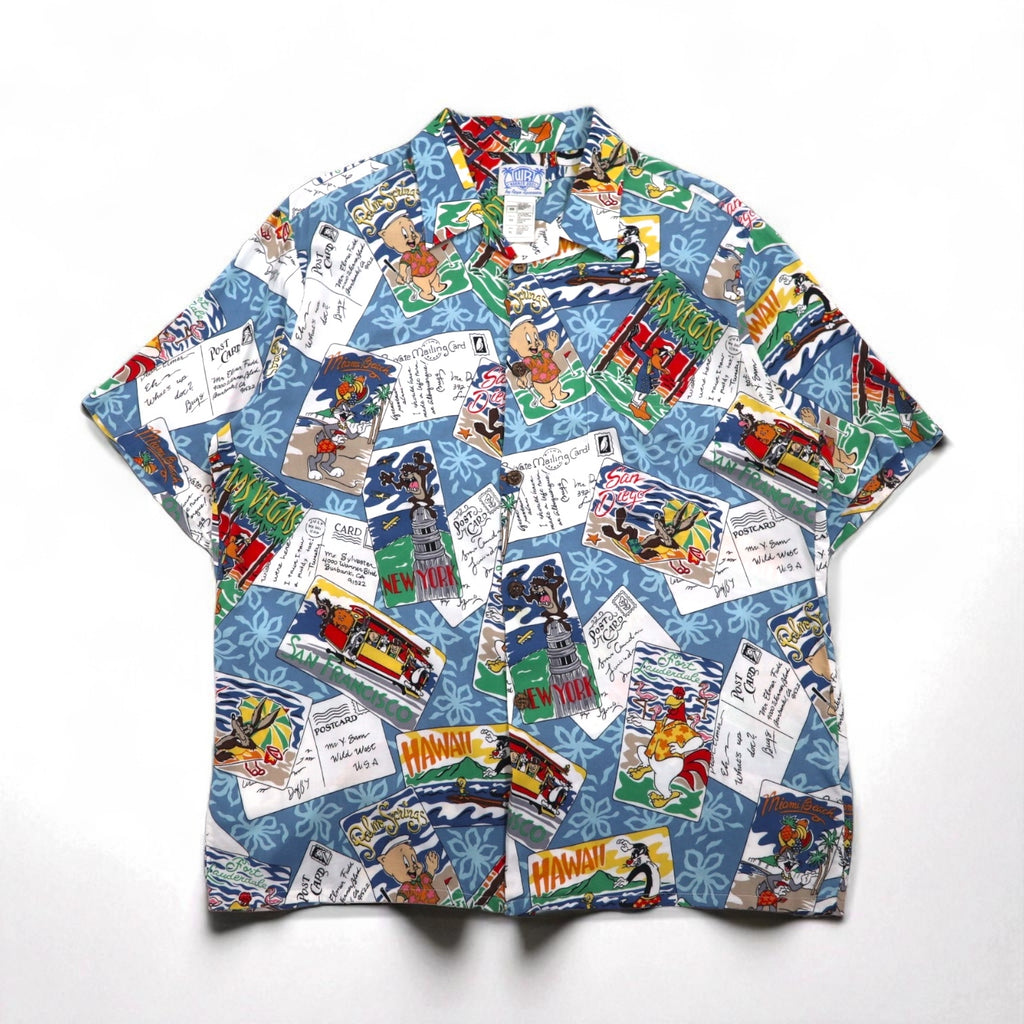 Reyn Spooner x Warner Bros. Looney Tunes Aloha Shirt, XL, Blue, Rayon, Open Collar, All-Over Print, Character Print