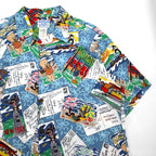 Reyn Spooner x Warner Bros. Looney Tunes Aloha Shirt, XL, Blue, Rayon, Open Collar, All-Over Print, Character Print
