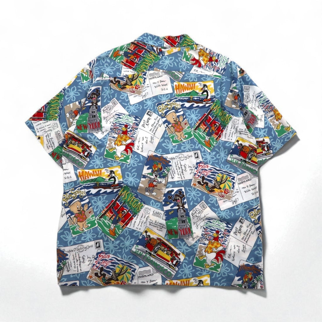 Reyn Spooner x Warner Bros. Looney Tunes Aloha Shirt, XL, Blue, Rayon, Open Collar, All-Over Print, Character Print