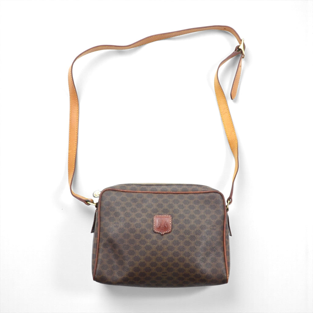CELINE Shoulder Bag Brown Leather Macadam Pattern M06 Made in Italy