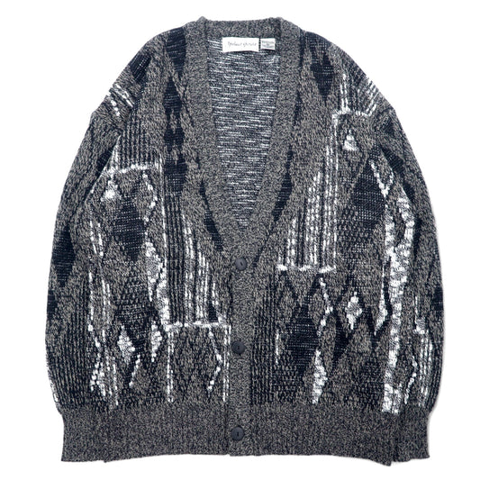 日本然リトテ-古着オンライン-90年代 Michael Gerald 総柄 ジャガード ニット カーディガン M グレー アクリル-90's Michael Gerald patterned jacquard knit cardigan M gray acrylic