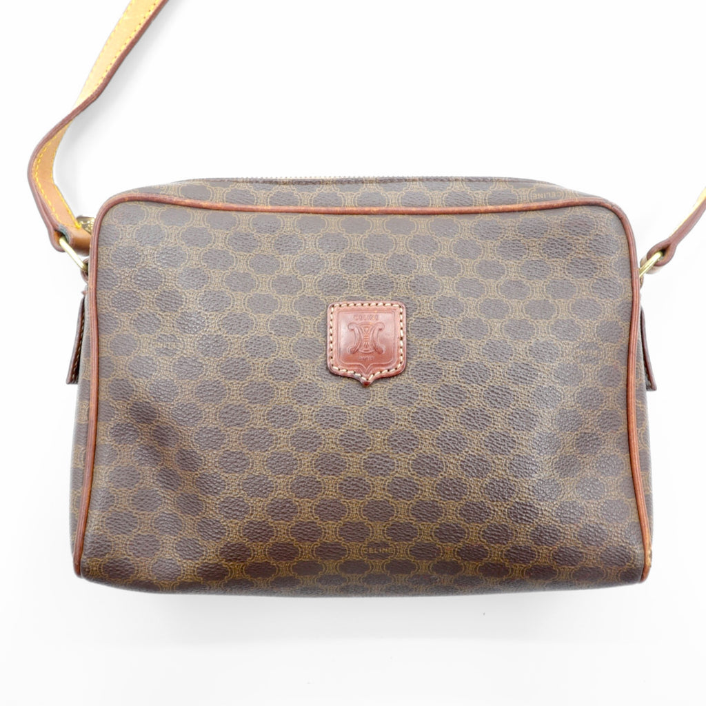 CELINE Shoulder Bag Brown Leather Macadam Pattern M06 Made in Italy
