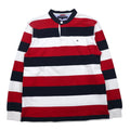 TOMMY HILFIGER Band Collar Rugby Shirt M Tricolor Border Henley Neck
