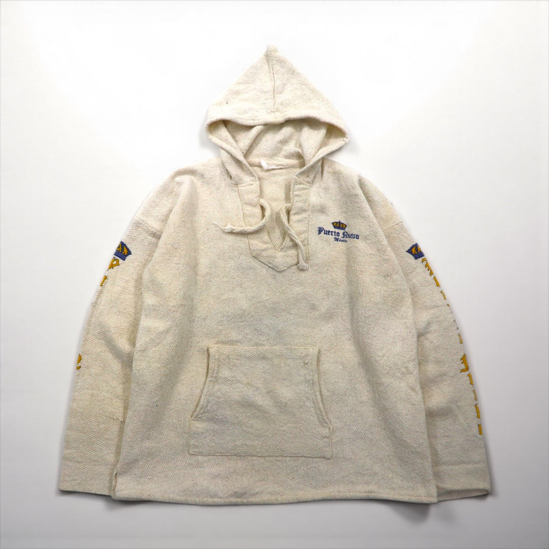 Vintage Mexican Baja Hoodie Corona, Large, White, Sleeves, Back Print, Puerto Ruebo