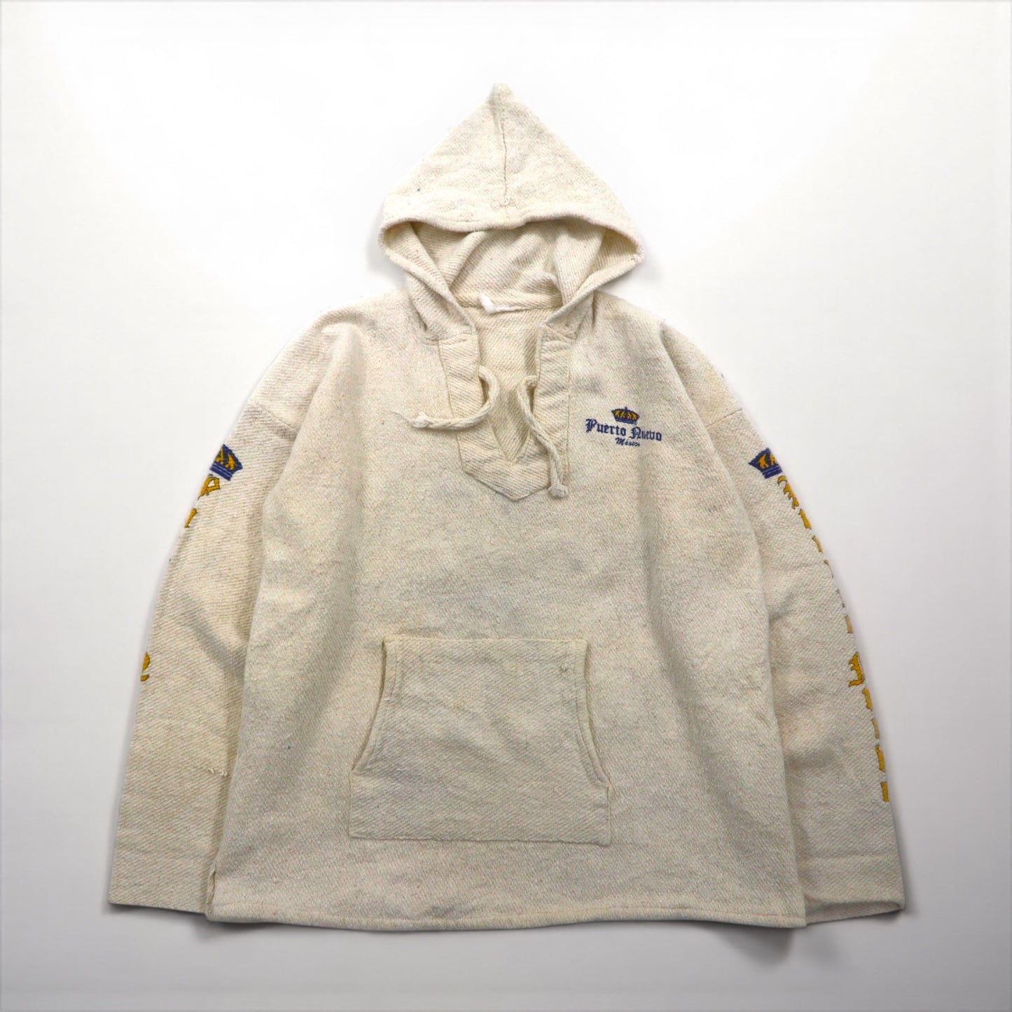 Vintage Mexican Baja Hoodie Corona メキシカン パーカー L ホワイト 袖 バックプリント Puerto Ruebo