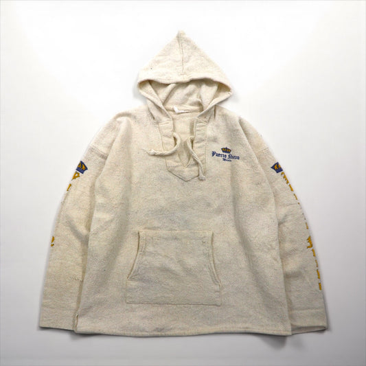 Vintage Mexican Baja Hoodie Corona メキシカン パーカー L ホワイト 袖 バックプリント Puerto Ruebo