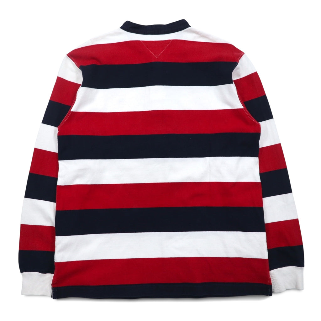 TOMMY HILFIGER Band Collar Rugby Shirt M Tricolor Border Henley Neck