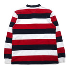 TOMMY HILFIGER Band Collar Rugby Shirt M Tricolor Border Henley Neck