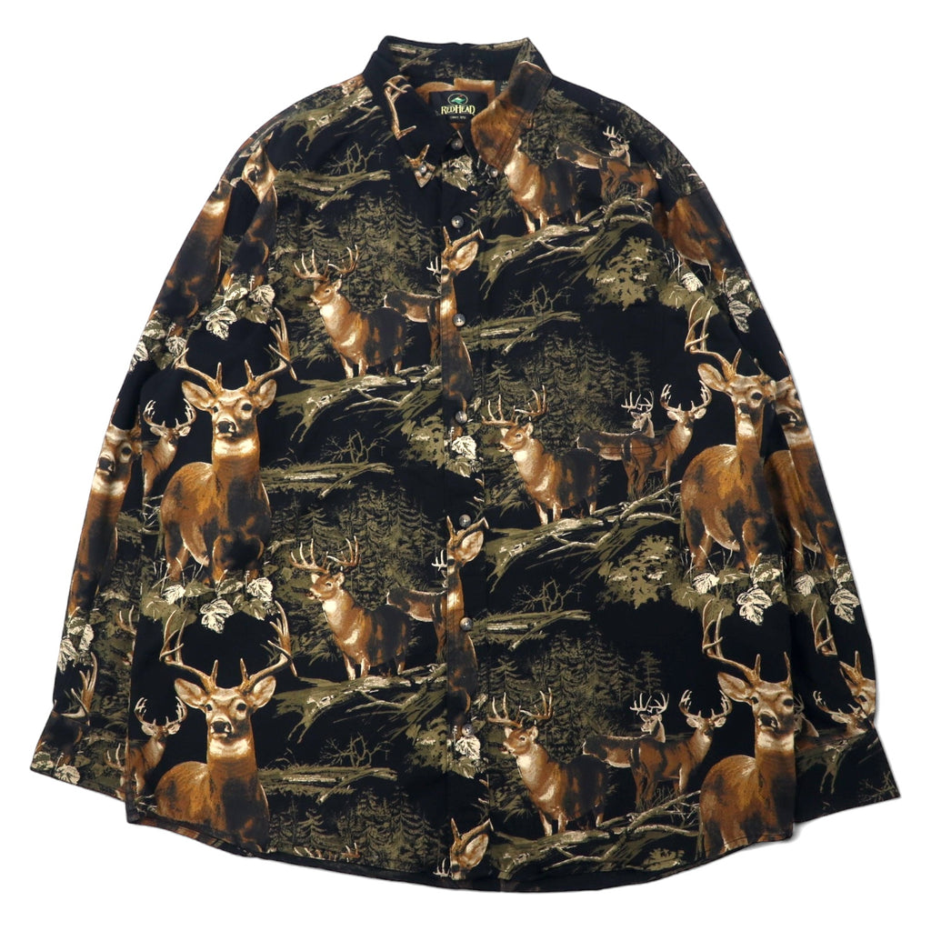 日本然リトテ-古着オンライン-RED HEAD ボタンダウンシャツ L ブラック コットン 総柄 アニマル 鹿-RED HEAD button-down Shirts L black cotton patterned animal deer