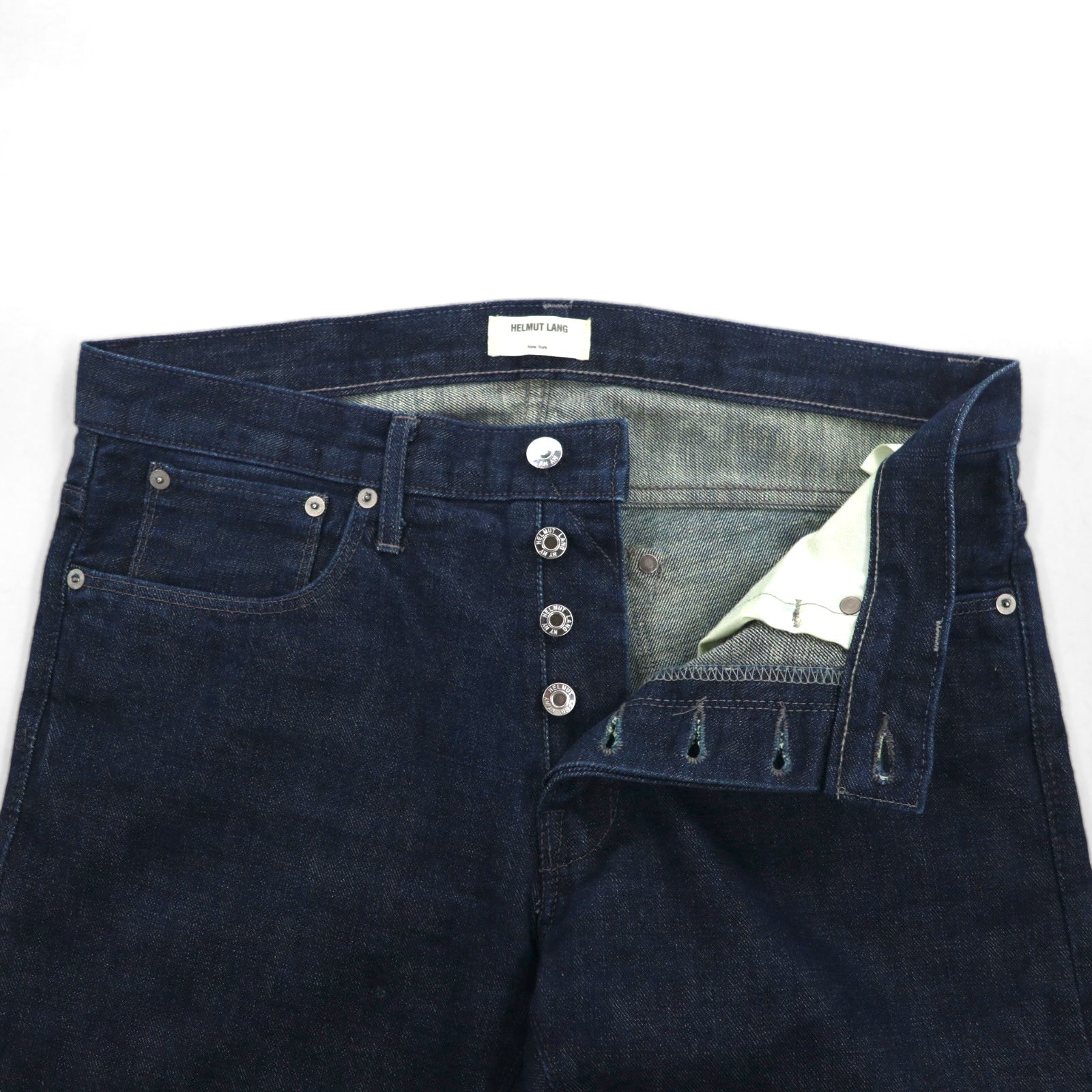 HELMUT LANG USA-Made Rigid Denim Pants, Size M, Indigo, Blue, Button Fly, 706HM225