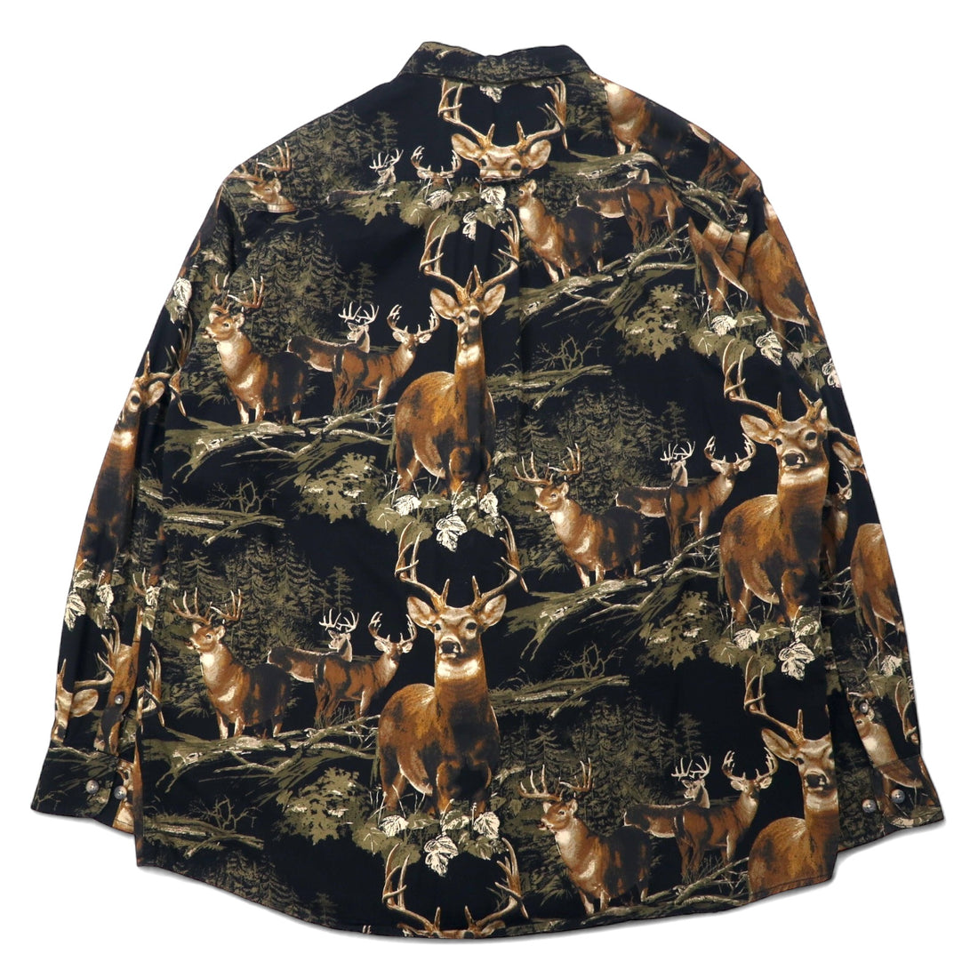RED HEAD Button-down Shirt L Black Cotton All-over Animal Deer