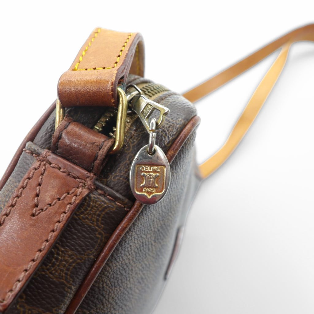 CELINE Shoulder Bag Brown Leather Macadam Pattern M06 Made in Italy