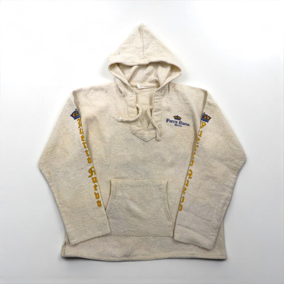 Vintage Mexican Baja Hoodie Corona, Large, White, Sleeves, Back Print, Puerto Ruebo