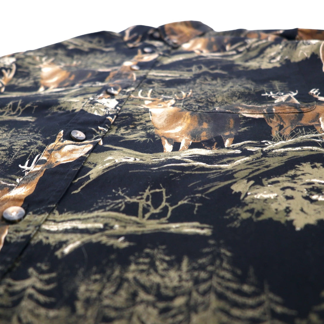 RED HEAD Button-down Shirt L Black Cotton All-over Animal Deer