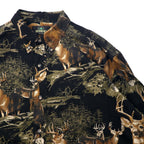 RED HEAD Button-down Shirt L Black Cotton All-over Animal Deer