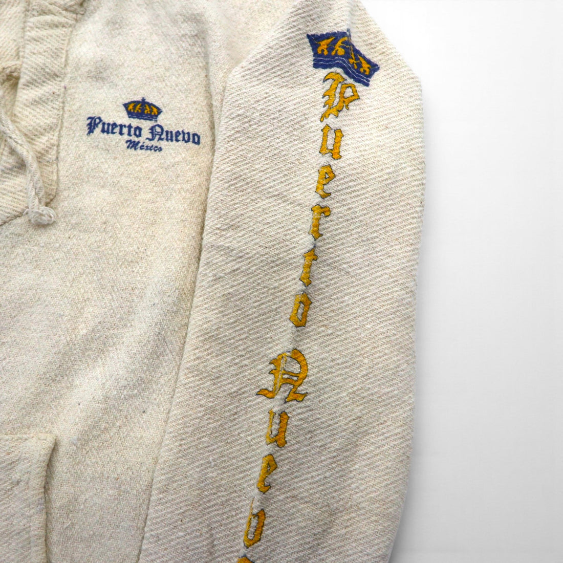 Vintage Mexican Baja Hoodie Corona, Large, White, Sleeves, Back Print, Puerto Ruebo