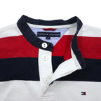 TOMMY HILFIGER Band Collar Rugby Shirt M Tricolor Border Henley Neck