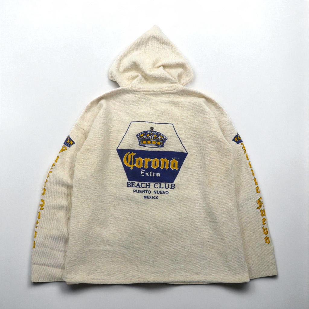 Vintage Mexican Baja Hoodie Corona, Large, White, Sleeves, Back Print, Puerto Ruebo