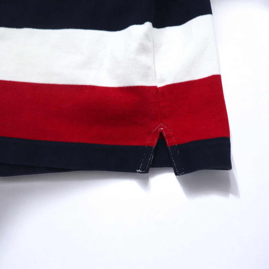 TOMMY HILFIGER Band Collar Rugby Shirt M Tricolor Border Henley Neck