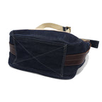 SLOW denim shoulder bag in blue with leather inserts and canvas