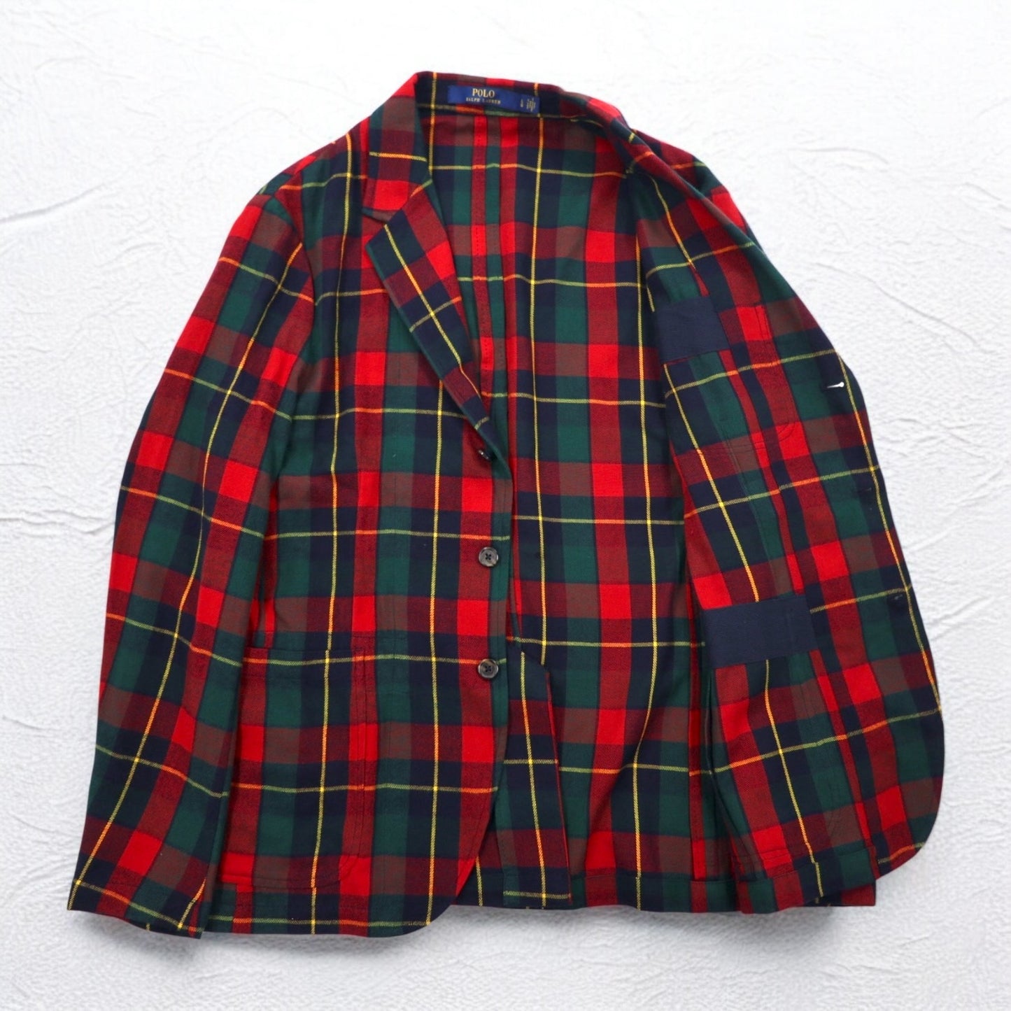 POLO RALPH LAUREN タータンチェック 3B フランネル テーラードジャケット L レッド コットン