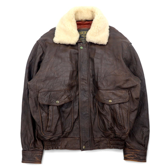 日本然リトテ-古着オンライン-FLIGHT JACKET USA ラムレザー G-1 フライトジャケット ボンバージャケット L ブラウン 羊革 襟ボア着脱可能-FLIGHT JACKET USA Lamb Leather G-1 Flight Jacket Bomber Jacket L Brown Sheep Leather Collar Boa Detachable