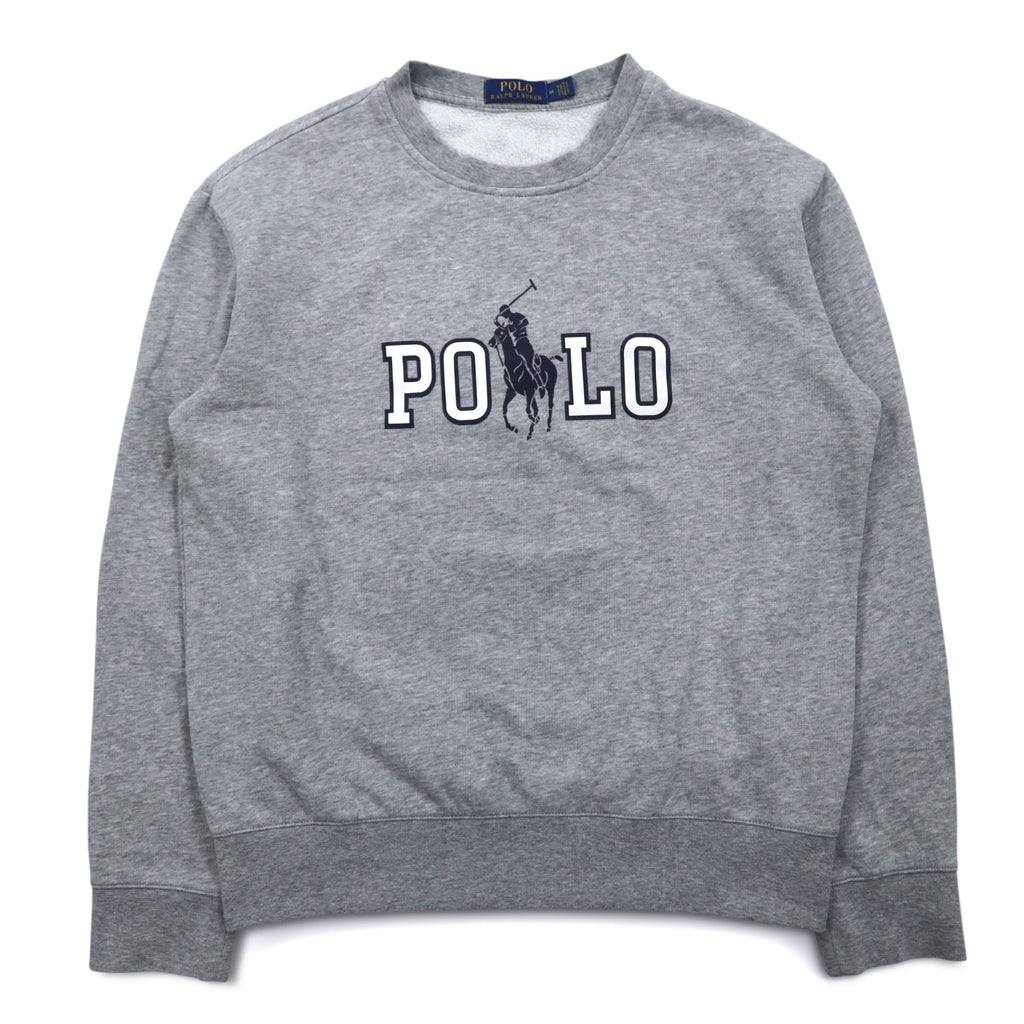 POLO RALPH LAUREN Big Pony Logo Print Sweatshirt M Gray Cotton