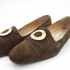 CELINE Suede Leather Flat Pumps Slip-ons 22.5cm Logo Hardware Old Made in Italy