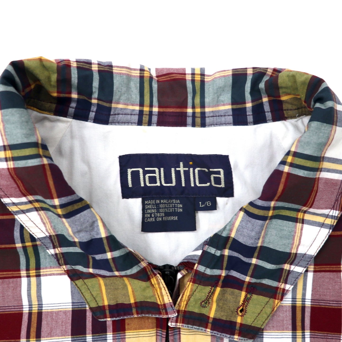 nautica 90年代 スウィングトップ ハリントンジャケット L マルチカラー チェック コットン ワンポイントロゴ 刺繍