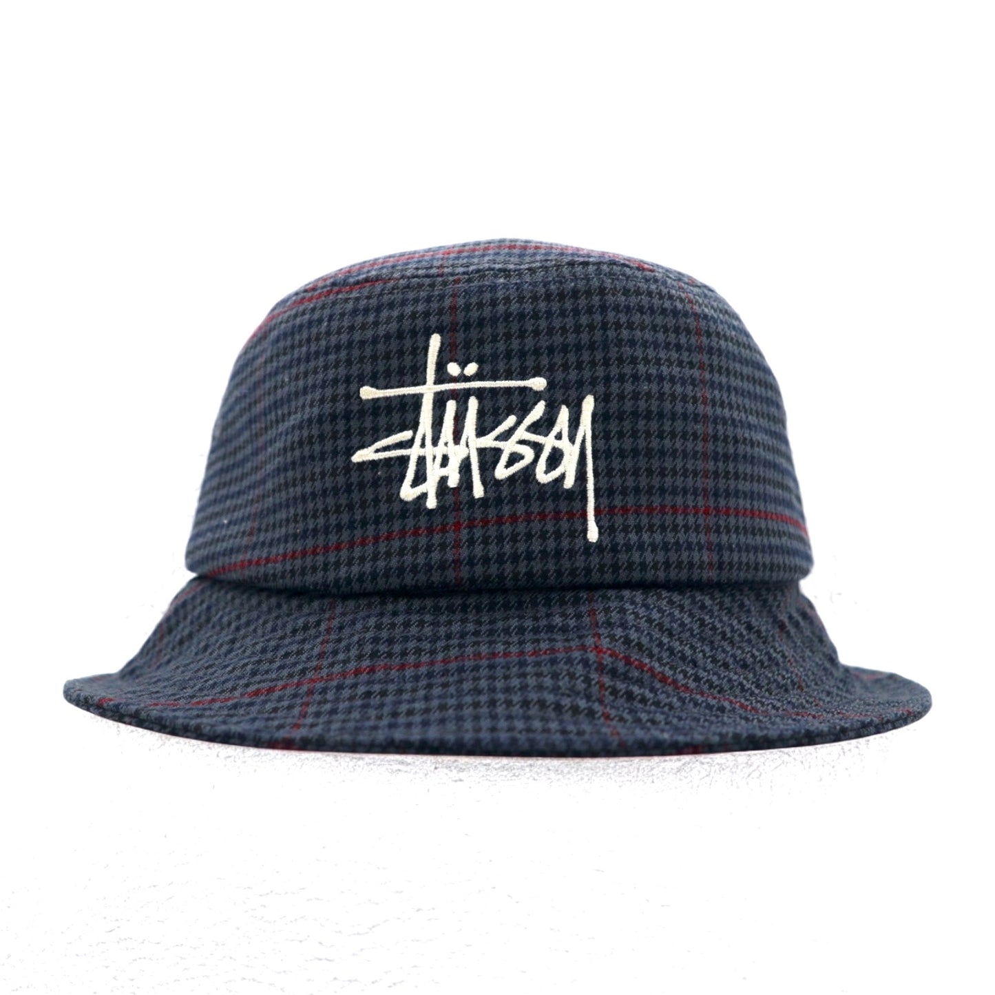 stussy バケットハット L/XL グレー 千鳥格子 チェック ストックロゴ 刺繍 Big Logo Check Bucket Hat