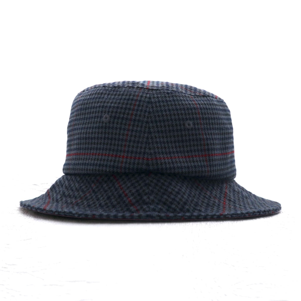 stussy バケットハット L/XL グレー 千鳥格子 チェック ストックロゴ 刺繍 Big Logo Check Bucket Hat