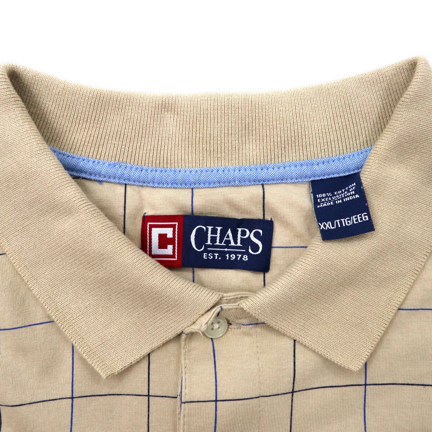 CHAPS ポロシャツ XXL ベージュ チェック コットン ワンポイントロゴ ビッグサイズ