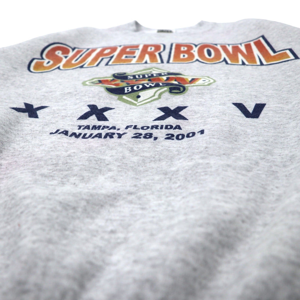 TULTEX 00s Printed Sweatshirt M Grey Cotton Fleece Lining SUPER BOWL Made in Mexico