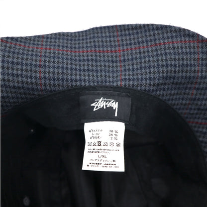 stussy バケットハット L/XL グレー 千鳥格子 チェック ストックロゴ 刺繍 Big Logo Check Bucket Hat