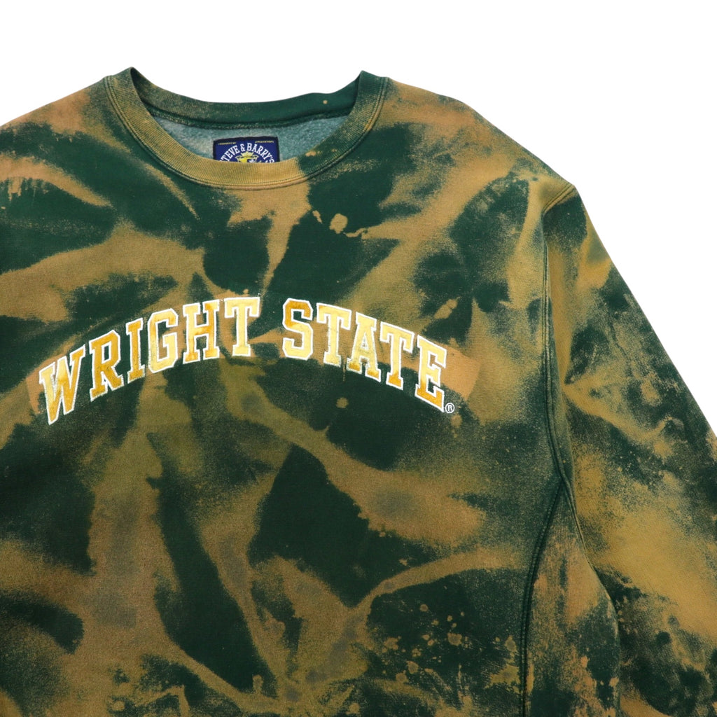90s STEVE &amp; BARRY'S Reverse Weave Sweatshirt XL Green Cotton Tie-dye Fleece-lined College WRIGHT STATE Arch Logo